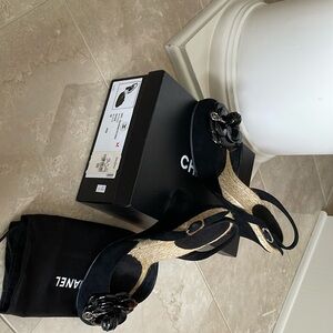 Chanel camellia black slings size 38